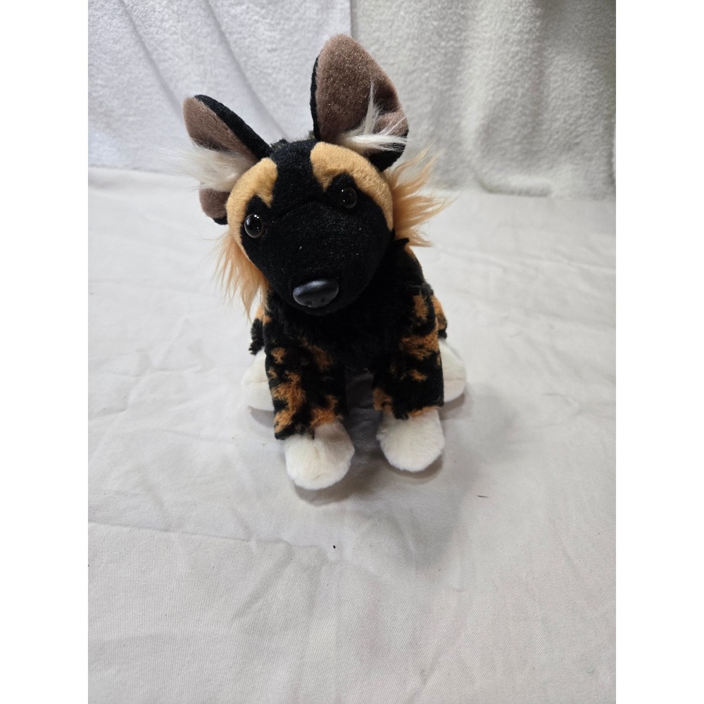 African Painted Dog Plush Stuffed Animal Wild Dog Brown Black White Spotted